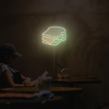 Sandwich LED Neonschild Moderne Wandbeleuchtung mit Burger Snack Motiv für Café Küche Restaurant und gemütliche Essbereiche