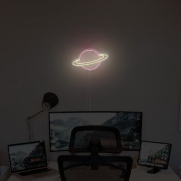 Kleines Planet LED Neonschild Minimalistische Wanddekoration mit Ringplanet für Büro Home Office Gaming Ecke und moderne Wohnräume