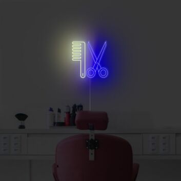Friseur Werkzeuge LED Neonschild Schere und Kamm Wanddekoration für Barbershop Friseursalon Studio und moderne Arbeitsräume