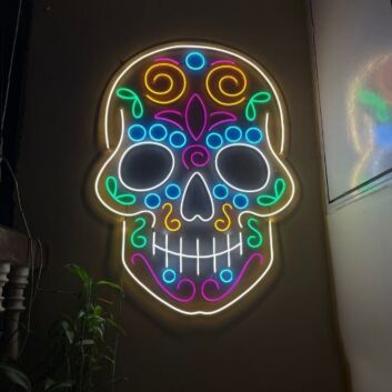 Bunter Totenkopf LED Neonschild Moderne Wandbeleuchtung im mexikanischen Stil für Wohnzimmer Bar Studio und kreative Räume