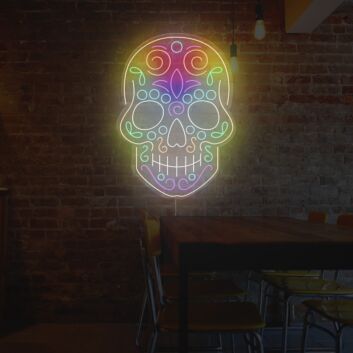 Bunter Totenkopf LED Neonschild Moderne Wandbeleuchtung im mexikanischen Stil für Wohnzimmer Bar Studio und kreative Räume