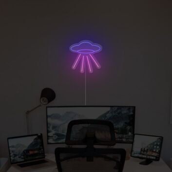 UFO LED Neonschild mit Lichtstrahlen für moderne Wanddekoration