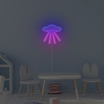 UFO LED Neonschild mit Lichtstrahlen für moderne Wanddekoration