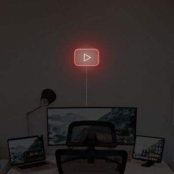 Minimalistisches Play Symbol LED Neonschild für moderne Medienräume