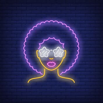 Stilvolles Frauenporträt LED Neonschild mit afroinspirierter Silhouette und Brillenmotiv