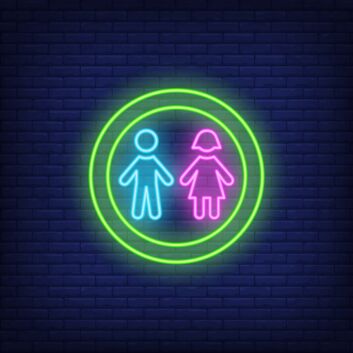 Modernes LED Neonschild mit Mann und Frau Symbol im Kreis für Bar Studio Geschäft und Wohnraum