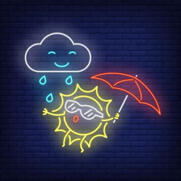 Dekoratives LED Neonschild mit Sonne Wolke Regen und Regenschirm für Kinderzimmer Wohnzimmer und kreative Raumgestaltung