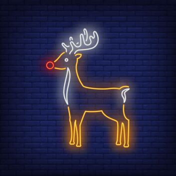 Dekoratives LED Neonschild mit Weihnachts Rentier und roter Nase für festliche Raumgestaltung