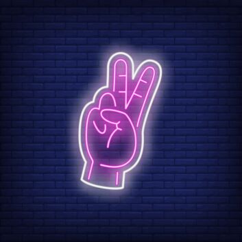 Dekoratives LED Neonschild mit Victory Hand Symbol für Wohnzimmer Studio und moderne Raumgestaltung