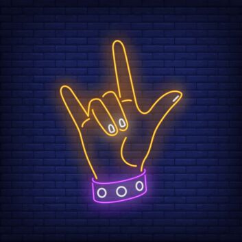 Dekoratives LED Neonschild mit Rock Hand Symbol für Musikzimmer Studio und moderne Raumgestaltung