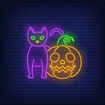 Dekoratives LED Neonschild mit Katze und Kürbis Motiv für Halloween Party Herbstdekoration und stimmungsvolle Raumgestaltung