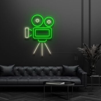 Modernes LED Neonschild mit Filmkamera Design für Wohnzimmer Home Office Studio und kreative Wanddekoration