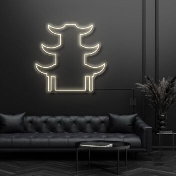 Modernes LED Neonschild mit abstrakter Pagoden Silhouette für Wohnzimmer Loft und stilvolle Wanddekoration