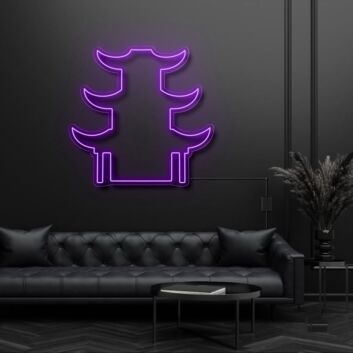 Modernes LED Neonschild mit abstrakter Pagoden Silhouette für Wohnzimmer Loft und stilvolle Wanddekoration