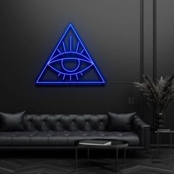Modernes LED Neonschild mit geometrischem Augen Motiv im Dreieck für modernes Interior Design und stilvolle Wanddekoration