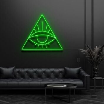 Modernes LED Neonschild mit geometrischem Augen Motiv im Dreieck für modernes Interior Design und stilvolle Wanddekoration