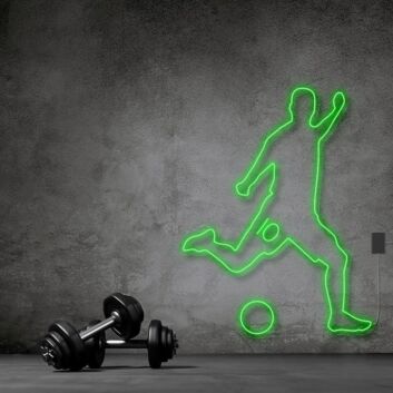 Modernes LED Neonschild mit Fußballspieler Silhouette als dynamische Wanddekoration für Fitnessraum, Hobbyraum und sportliche Wohnbereiche