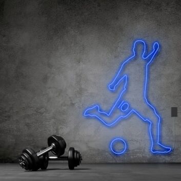 Modernes LED Neonschild mit Fußballspieler Silhouette als dynamische Wanddekoration für Fitnessraum, Hobbyraum und sportliche Wohnbereiche