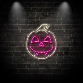 Halloween Kürbis LED Neonschild mit freundlichem Gesicht als stimmungsvolle Wanddekoration für Zuhause, Party, Fenster und saisonale Dekoration