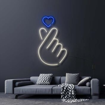 LED Neonschild mit Fingerherz Motiv als moderne Wanddekoration für Wohnzimmer, Schlafzimmer oder als liebevolles Geschenk