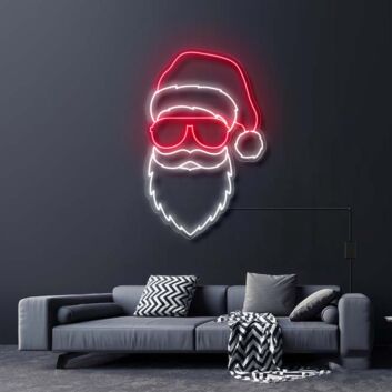Modernes Weihnachtsmann LED Neonschild mit Sonnenbrille als stilvolle Wanddekoration