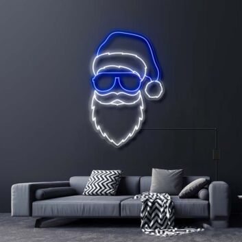 Modernes Weihnachtsmann LED Neonschild mit Sonnenbrille als stilvolle Wanddekoration