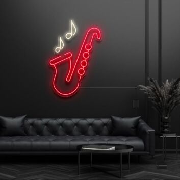 Dekoratives Saxophon LED Neonschild mit Musiknoten für Wohnzimmer Bar und Musikzimmer