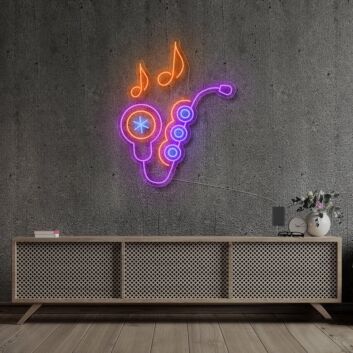Buntes Saxophon LED Neonschild mit Musiknoten für Gaming Zimmer Musikstudio und moderne Wanddekoration