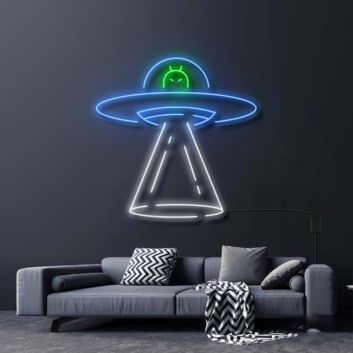 Modernes UFO LED Neonschild mit Alien Motiv für Gaming Zimmer Jugendzimmer und kreative Wanddekoration