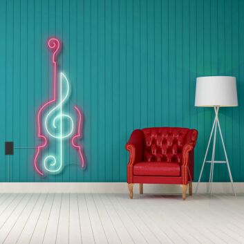 Elegantes Geigen LED Neonschild mit Musiknoten Design für Wohnzimmer Musikzimmer und stilvolle Wanddekoration