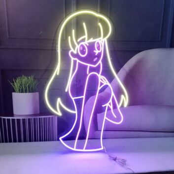 Niedliche Cartoon Mädchen LED Neonschild als dekorative Wandbeleuchtung im japanisch inspirierten Design