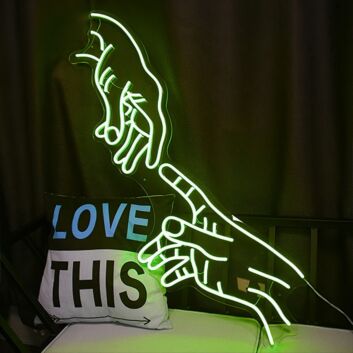 Abstrakte Hände LED Neonschild als moderne Wanddekoration für Zuhause und kreative Räume