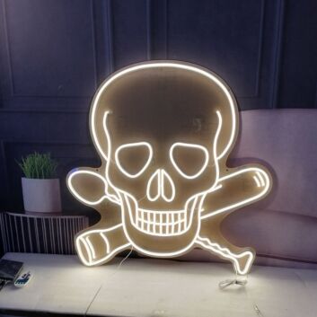 Totenkopf LED Neonschild mit gekreuzten Knochen für moderne Wanddekoration Wohnzimmer Gaming Zimmer und Bar