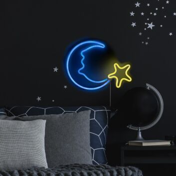 Mond und Stern LED Neonschild für Kinderzimmer beruhigende Wandbeleuchtung bei Nacht