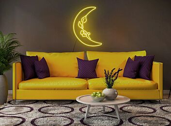 Mond mit Blume LED Neonschild für stilvolle Wanddekoration im Wohnzimmer