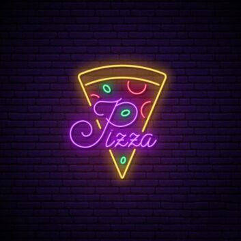 Pizza LED Neonschild Gelb Lila Design