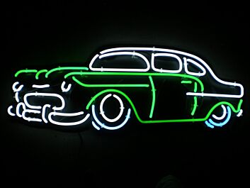 Grünes Retro Oldtimer Auto LED Neonschild als dekorative Wandbeleuchtung für Garage Werkstatt oder Hobbyraum