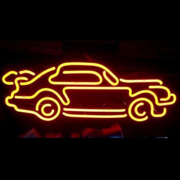 Gelbes Oldtimer Auto LED Neonschild als stilvolle Wanddekoration für Garage Hobbyraum oder Wohnzimmer