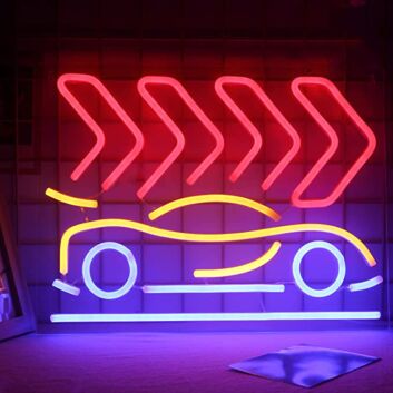 Retro Auto LED Neonschild mit Hitze Linien als auffällige Wanddekoration für Garage Männerzimmer oder Hobbyraum
