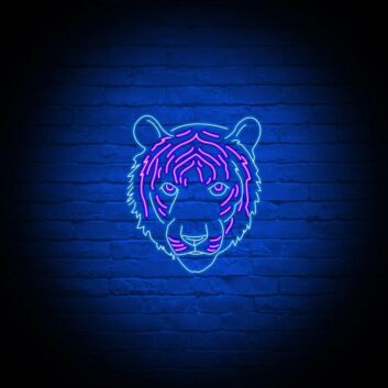 Leuchtendes Tigerkopf Motiv LED Neonschild im modernen Linien Design als dekorative Neon Wandbeleuchtung