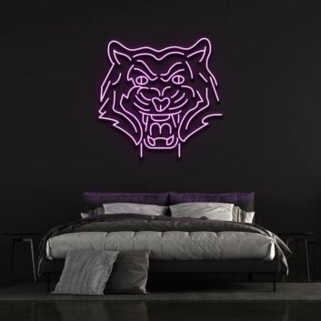 Ausdrucksstarkes Tigerkopf Motiv LED Neonschild im stilisierten Linien Design als moderne Wanddekoration für Schlafzimmer und Wohnräume