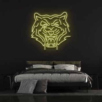 Ausdrucksstarkes Tigerkopf Motiv LED Neonschild im stilisierten Linien Design als moderne Wanddekoration für Schlafzimmer und Wohnräume