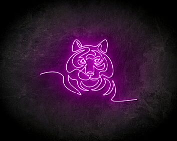 Stilisiertes Tigerkopf Motiv LED Neonschild im eleganten Linien Design mit sanfter Neonbeleuchtung für moderne Wohnraum Wanddekoration
