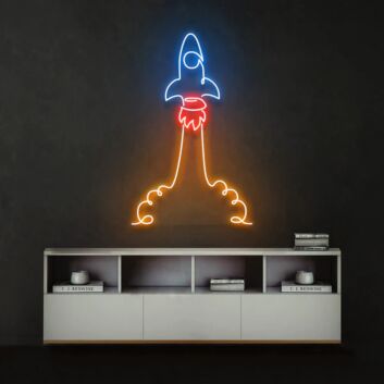 Dekoratives Raketen LED Neonschild mit Startmotiv als stimmungsvolle Wandbeleuchtung für Kinderzimmer Wohnzimmer und moderne Raumdekoration