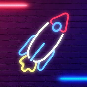 Modernes Raketen LED Neonschild mit Startmotiv als dekorative Wandbeleuchtung für Kinderzimmer Jugendzimmer und zeitgemäße Wohnraumdekoration