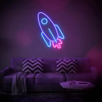 Modernes Raketen LED Neonschild als stilvolle Wanddekoration für Wohnzimmer Lounge Gaming Zimmer und stimmungsvolle Raumbeleuchtung