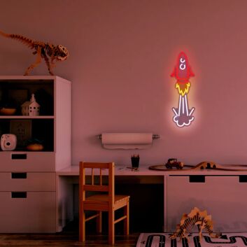 Raketen LED Neonschild im verspielten Space Design als leuchtende Wanddekoration für Kinderzimmer Jugendzimmer und Gaming Zimmer
