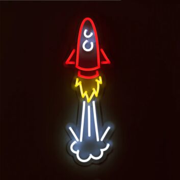 Raketen LED Neonschild im verspielten Space Design als leuchtende Wanddekoration für Kinderzimmer Jugendzimmer und Gaming Zimmer
