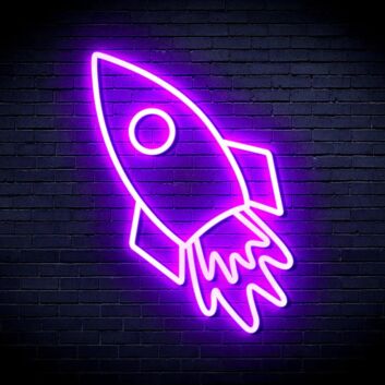 Lila Raketen LED Neonschild im modernen Space Design als auffällige Wanddekoration für Gaming Zimmer Jugendzimmer und kreative Räume