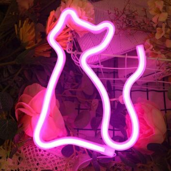 Katze LED Neonschild in Rosa im verspielten Design als leuchtende Wanddekoration für Kinderzimmer Jugendzimmer und Geschenkideen